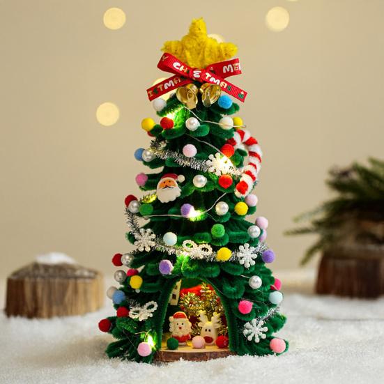 DIY Pipe Cleaners Christmas Tree Kit with String Light Twistable Plush Stick Xmas Tree