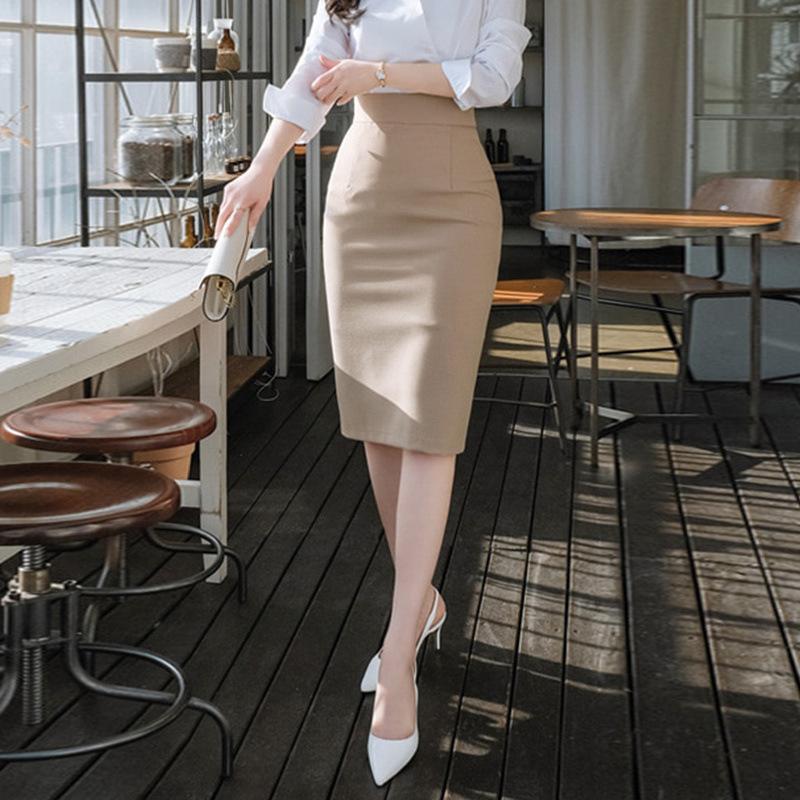 

Women Summer Solid Hip Work Skirt Slit High Waist Elegant Office Skirt XXS чорний