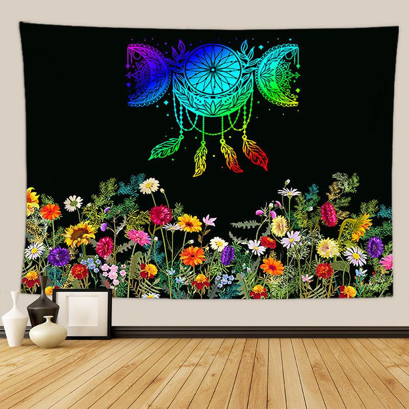 Wildflower Tapestry Bohemian Dreamcatcher and Daisy Butterfly Wall Hanging Bedroom Dormitory Home Decoration 100X70CM