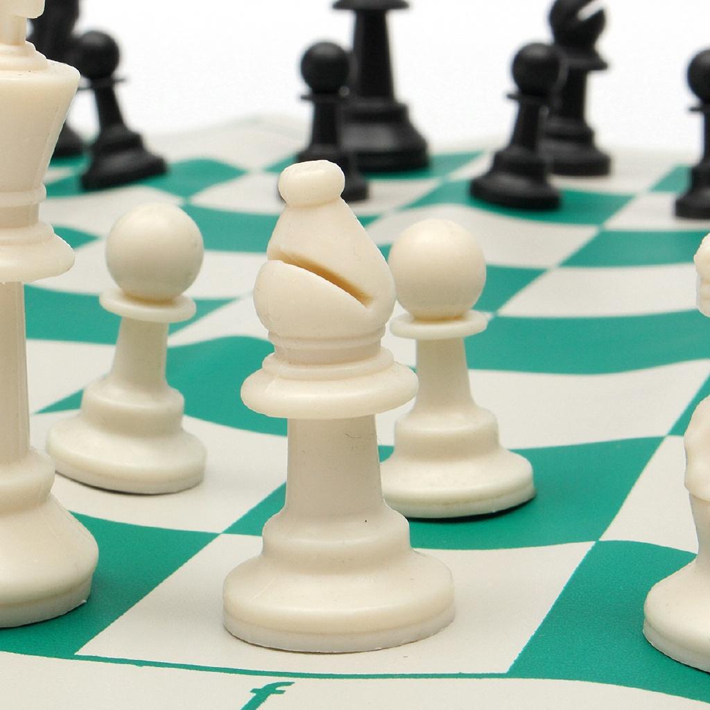 Portable Chess Traditional Chessboard Set for Tournament Club with Green Roll-up Board + Plastic Bag Chess Game