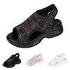 Leichte Damen-Sandalen mit offener Zehenpartie aus Strick-Netzstoff, atmungsaktive Slip-On-Schuhe für den Alltag mit gepolsterter Sohle und flexibler Laufsohle
