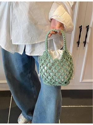 Bolso Cubo Mini de Paja de Moda para Mujer - Bolso de Mano Versátil Tejido de Verano