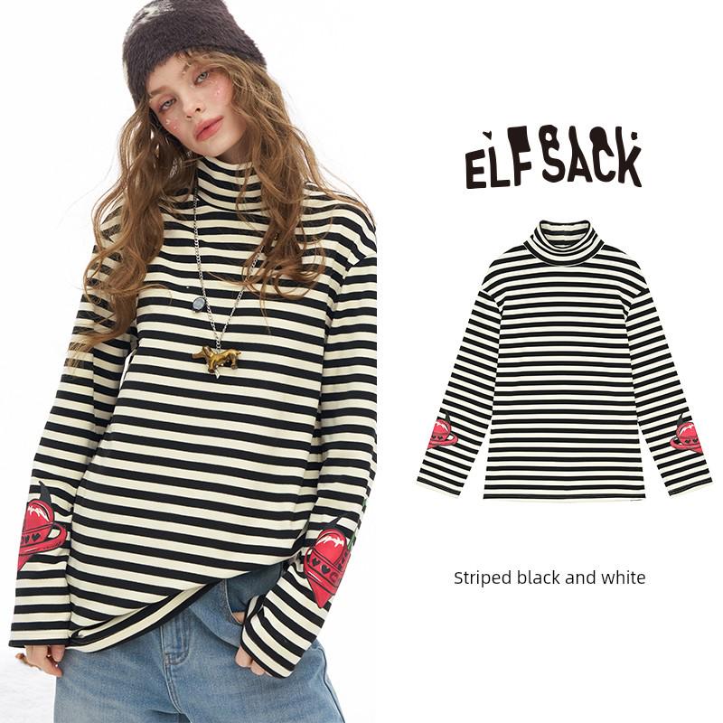 ELF SACK Striped High-Neck Long-Sleeve T-Shirt