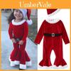 Festive Christmas Kids Girls Plush Flared Pants Suit With Santa Hat Tree Hat