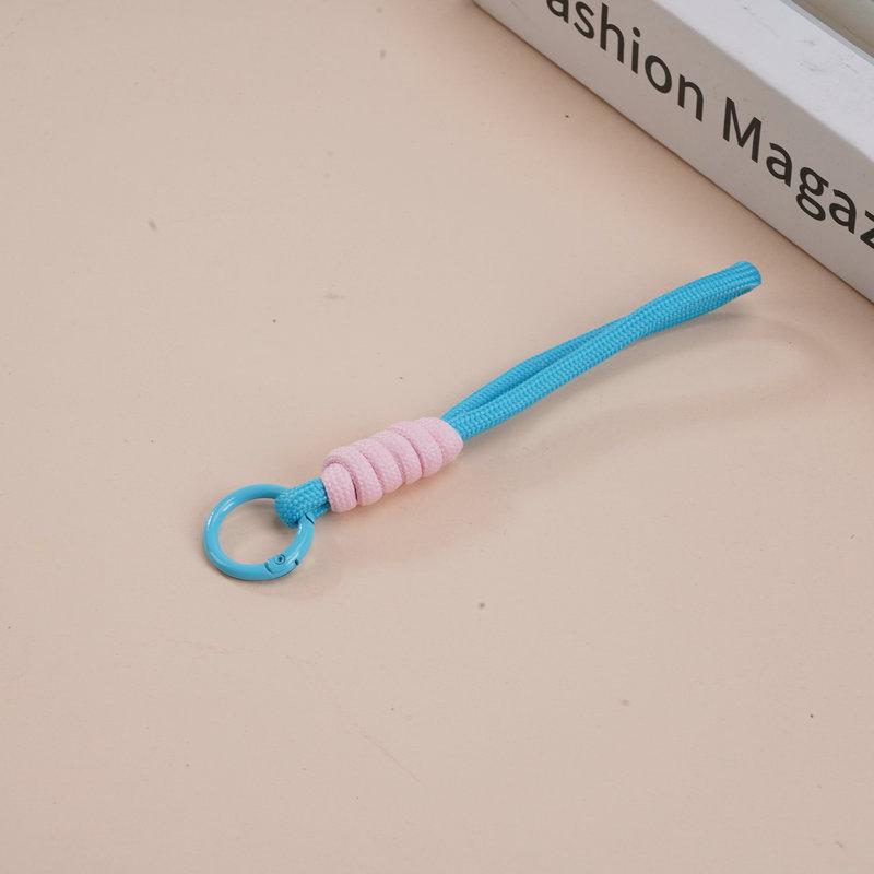 Multifunctional Color Block Woven Lanyard Keychain with Cartoon Plush Bag and Perler Bead Pendant