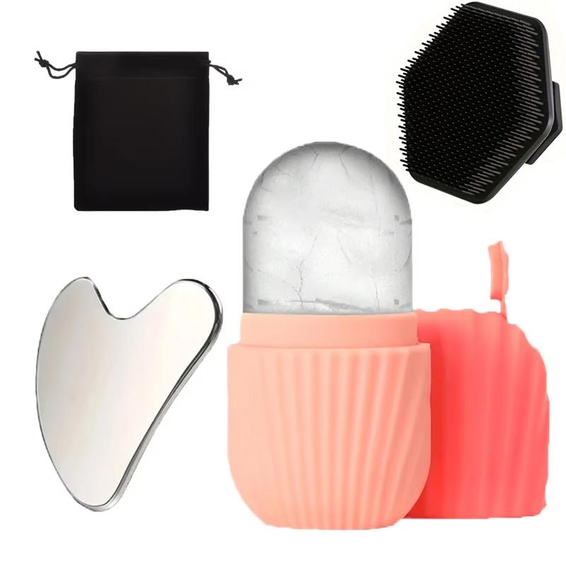4Pcs Ice Roller Gua Sha Facial Brush Set Stainless Steel Massager for Face Puffiness Relief Skin Care Kit Beauty Skin Care Tool