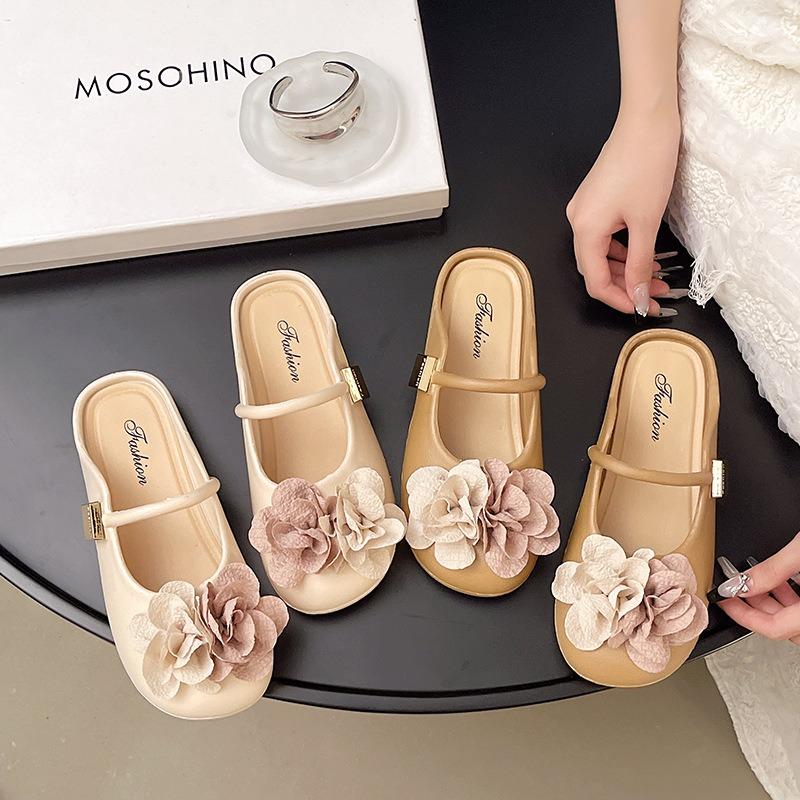 New Lazy Flat Bottom Versatile Fashion Half Pack Summer Wear Flower Baotou Cool Slippers Women's