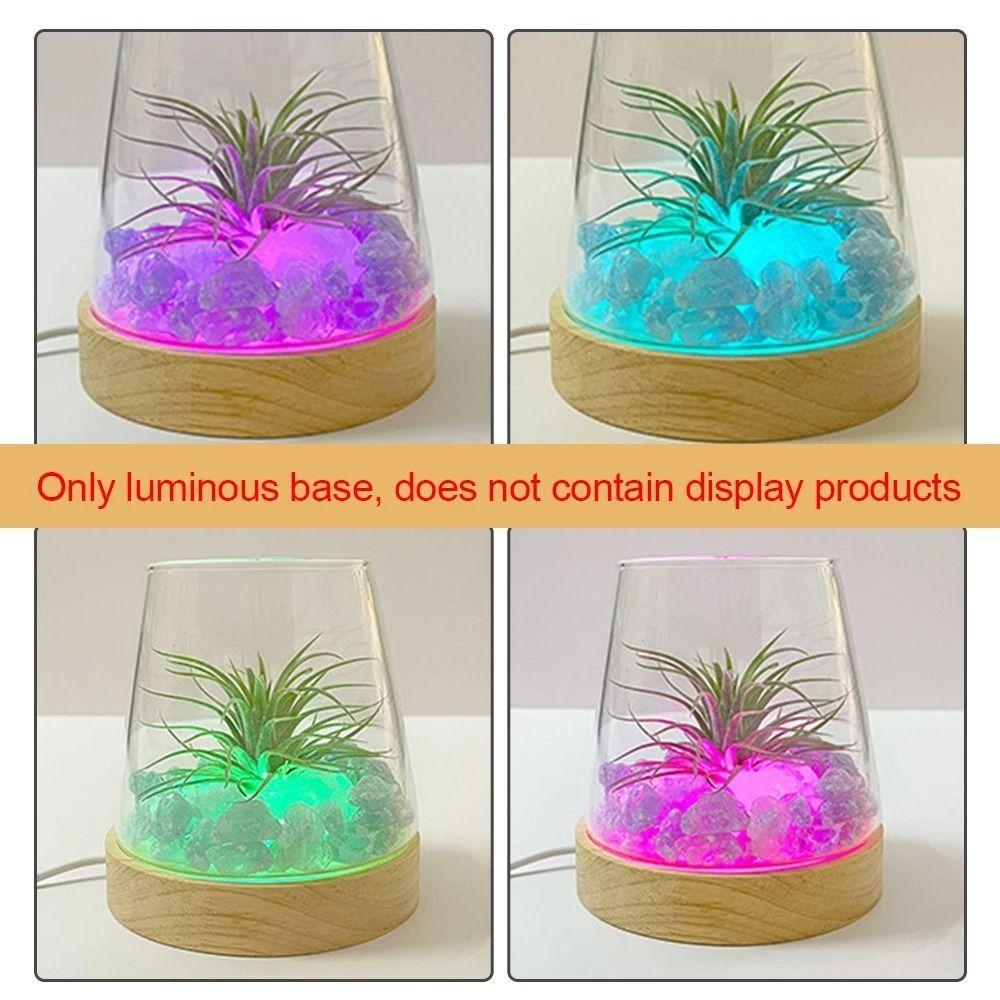 Round Wooden LED Light Base Multicolor USB Display Night Lamp Holder Bars