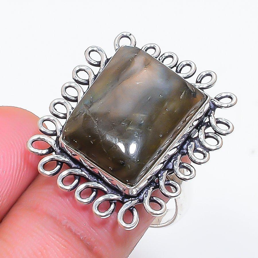 Natural Labradorite Gemstone 925 Sterling Silver Jewelry Ring Size 8 ZS-1162