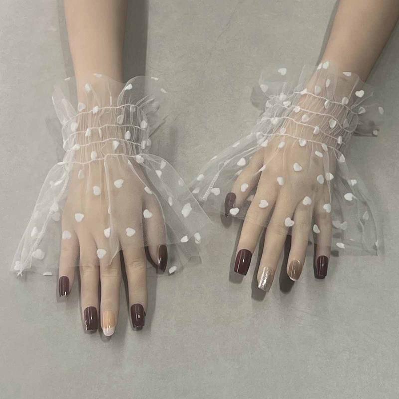 Elegant Thin Lace Fake Flare Sleeve Detachable Tulle Elastic Sweater Mesh Cuffs Wristband Clothing Decorative