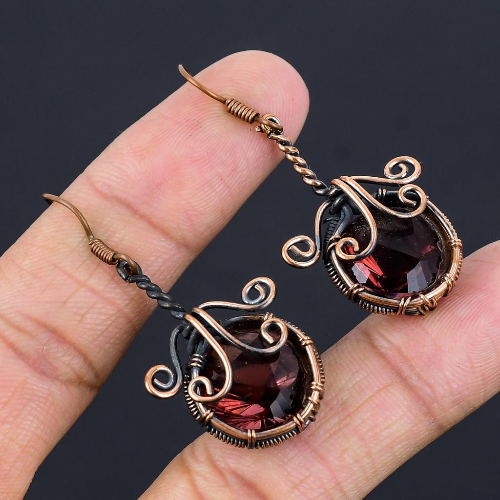 Pink Amethyst Earrings Gemstone Jewelry, 999 Copper Wire Wrapped Earrings, Handmade Beautiful Jewelry Earrings