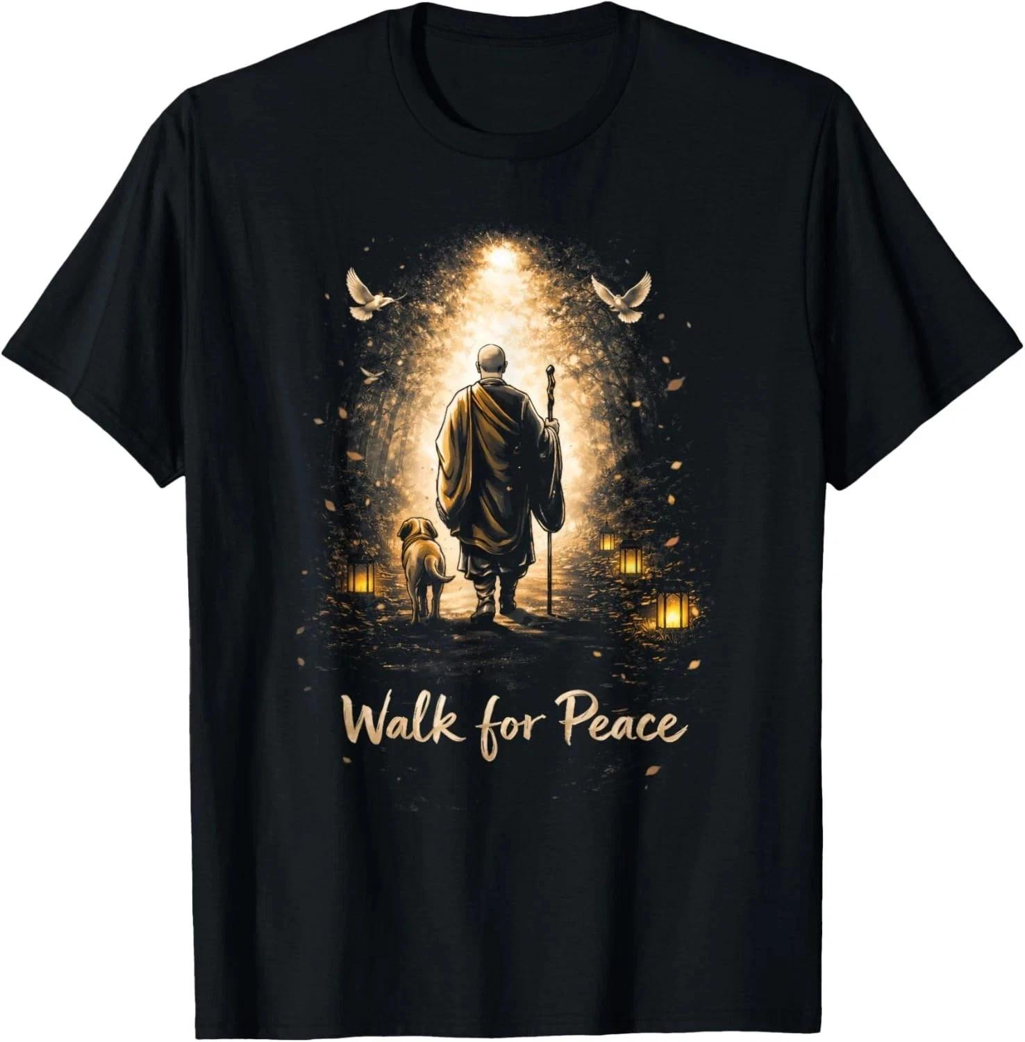 Walk for Peace Monk and Dog Mindfulness Meditation T shirt 3XL