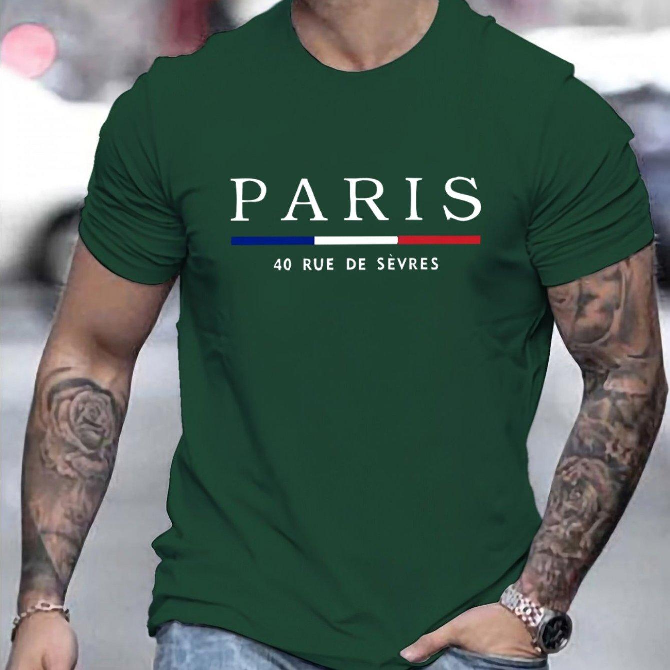 

Чоловіча 100% чиста бавовна Літній вільний розмір PARIS з літерним візерунком Повсякденна зручна футболка з круглим вирізом і короткими рукавами L