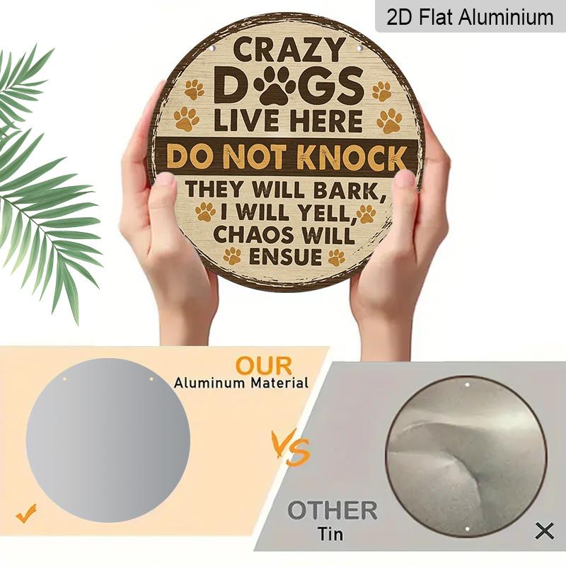 2D Printed Metal Sign In a Vintage Round Shape - Crazy Dog House, Suitable for Both Indoor And Outdoor Use, a Practical Home Decor Metal Sign - Retro