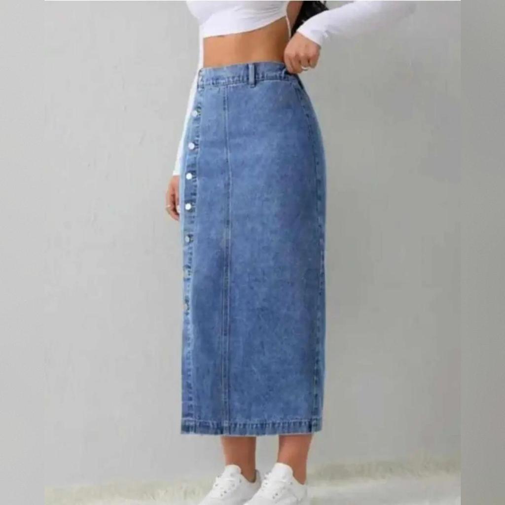 Blue Solid Pencil Skirt for Women
