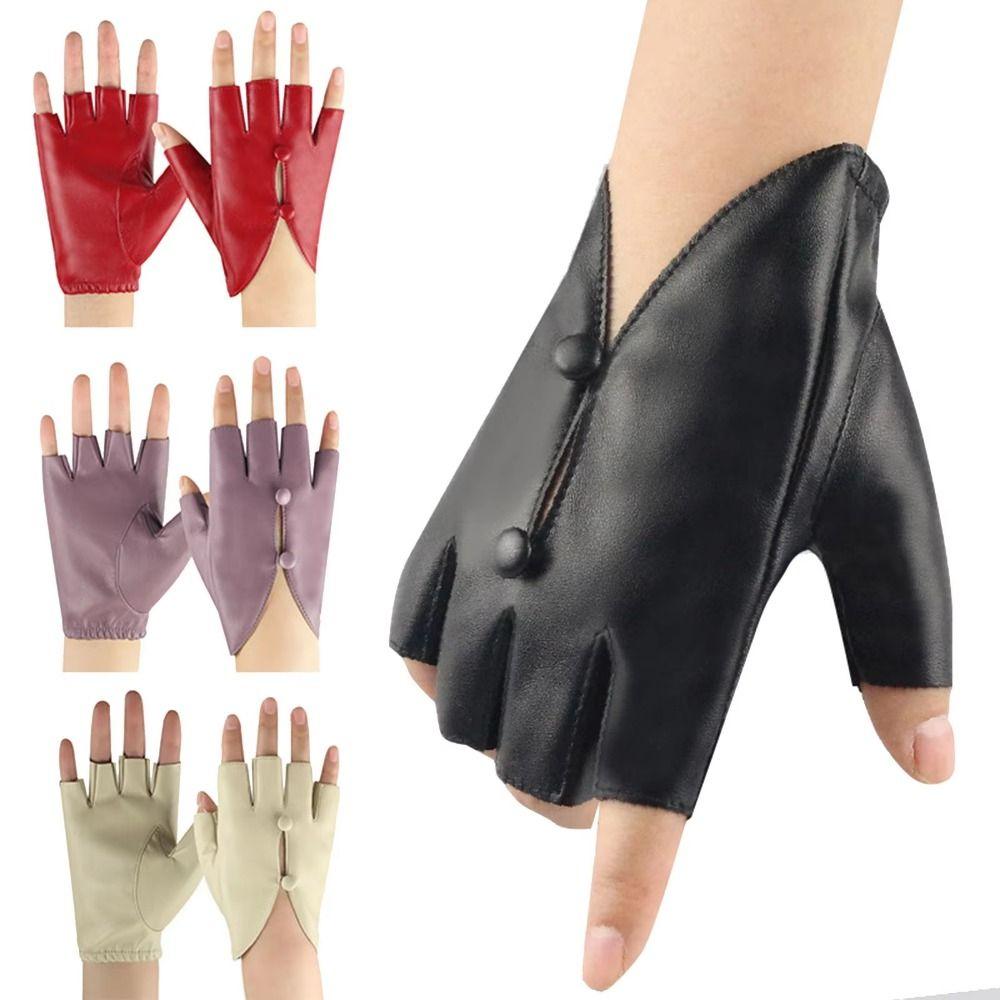PU Leather Half Finger Gloves Anti-Slip Dance Performance Gloves Women Leather Gloves  Performance