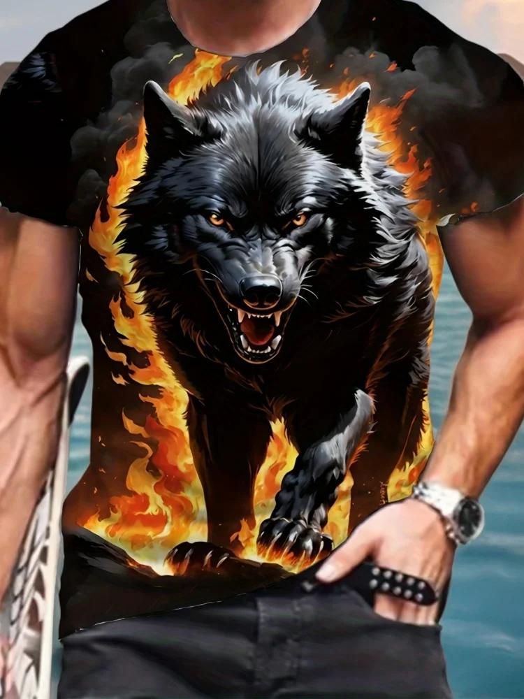 Fashion Street Style Men's Crew Neck T-shirt Fierce Wolf Graphic T Shirts for Men 3d Printed Breathable Tops Summer Casual Tees
