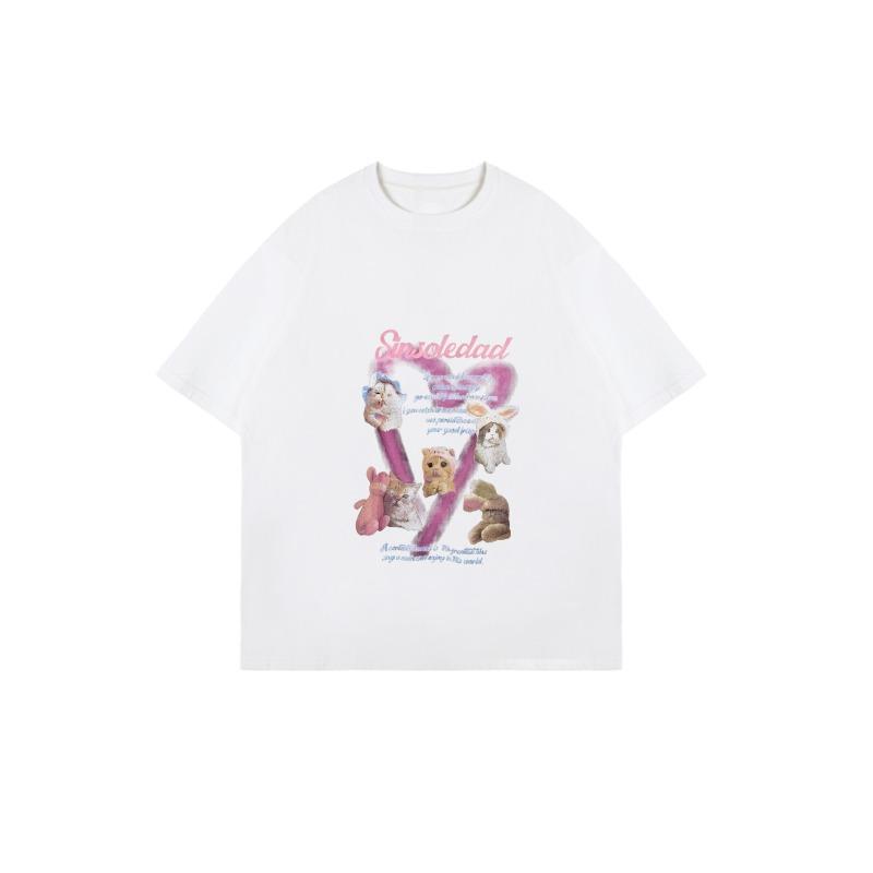 Oversized T Shirt Black Sinsoliedad Text And Cute Animal Characters Print Casual Streetwear For Women