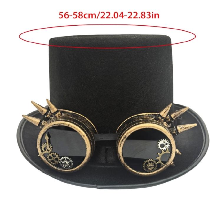 Trendiger Mechanisches Zahnrad Hoher Hut Cosplay Kostüm Kopfschmuck mit Nietenbesetzten Schutzbrillen für Cocktailparty Verkleidung
