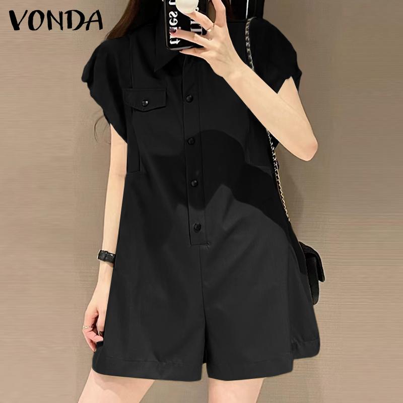 VONDA Damen Sommerhemdkragen Kurzarm Jumpsuits