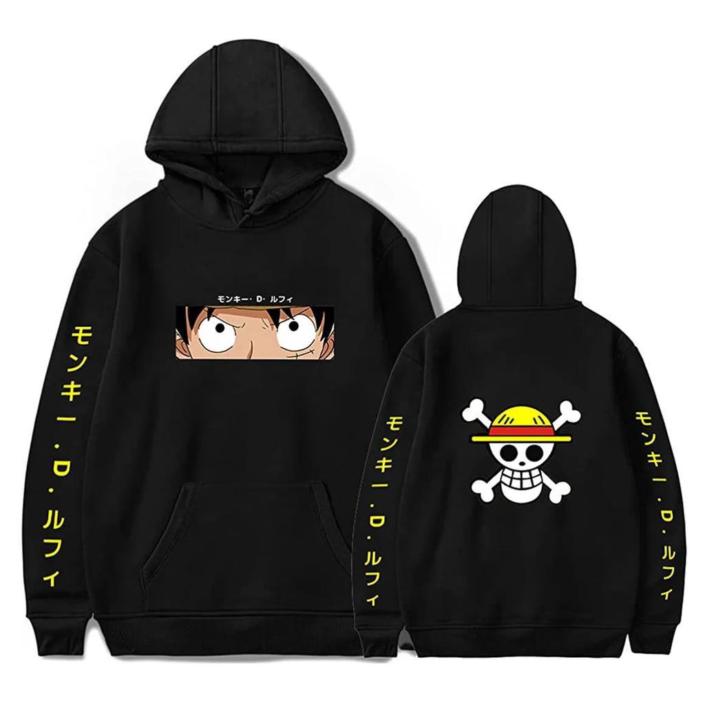 Spring Autumn Men Fashion Hoodie MONKEY D LUFFY Clothing Casual Hooded Solid Color Streetwear Male Cartoon One Piece Pullover