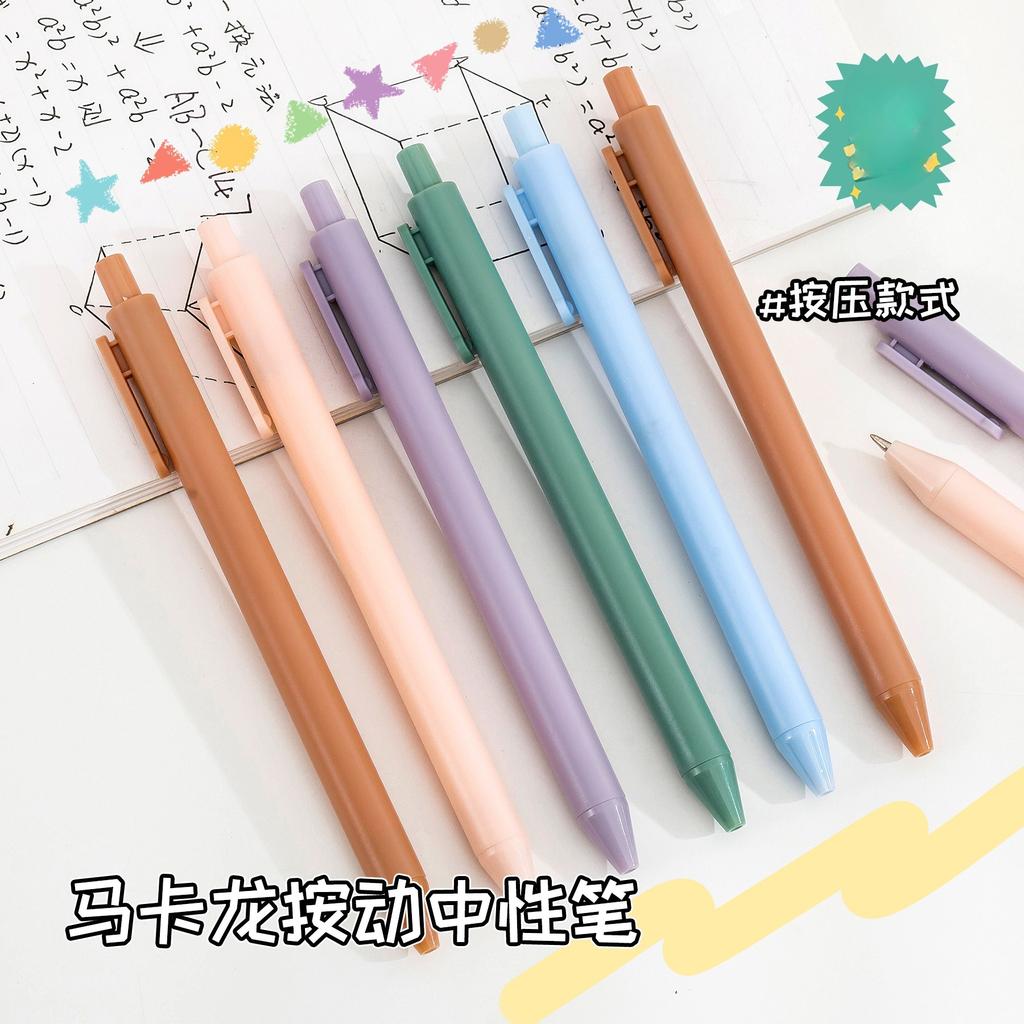 6pcs/mix Simple Macaron Color Press Pen Student Exam Bullet Gel Pen Learning Office Press Black Water Pen Writing Supplies