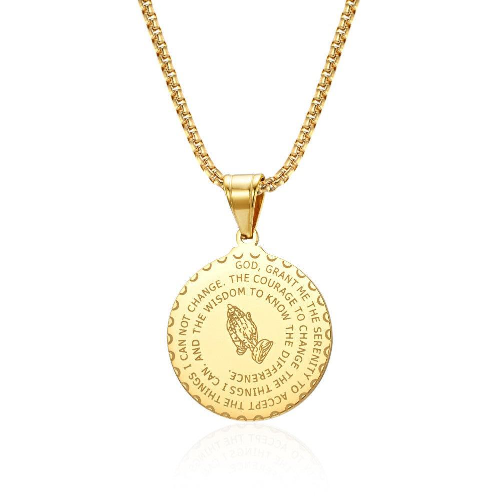 Men's Praying Hands Coin Pendant Round Medal Necklace Religious Hands Prayer Jewelry