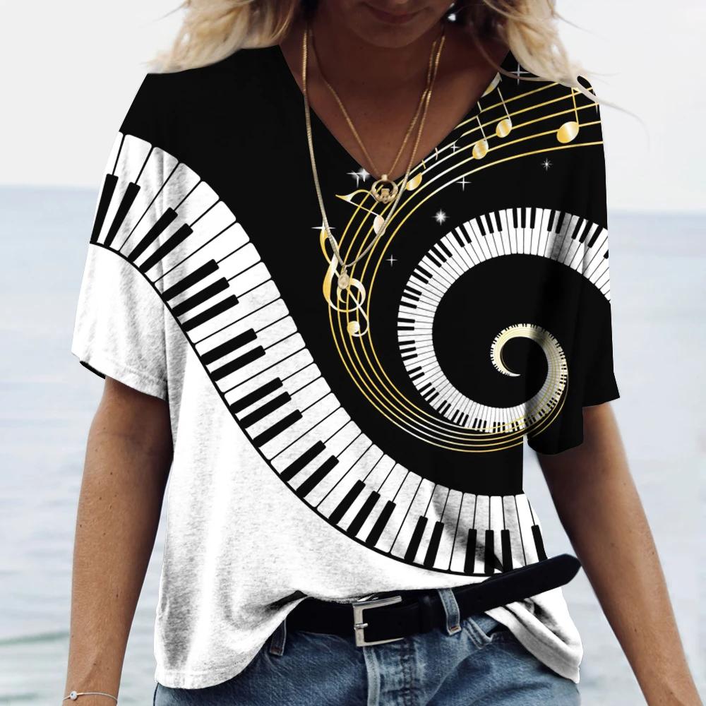 Summer Women T-Shirts 3d Fashion Print Gradient Harajuku T Shirt Oversized Tees For Ladies Clothing New Short Sleeve V-Neck Tops