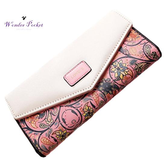 Portfel damski kształt koperty Vintage kwiat romb drukuj długi przenośny ze sztucznej skóry o dużej pojemności mocne szwy torebka damska dla dorosłych odzież erotyczna