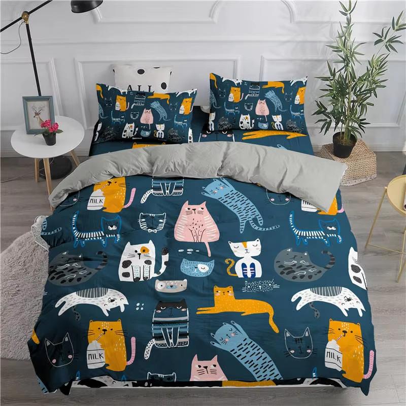 Cartoon Cat Down Comforter Set Bedding Set 3-piece Duvet Cover Set