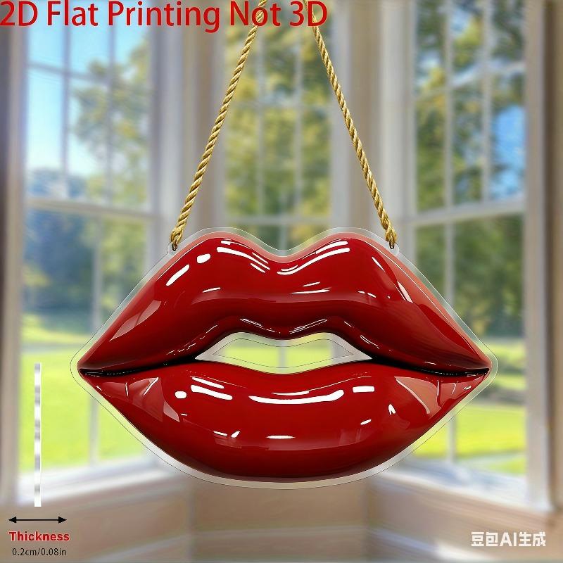2D Flat Bohemian Style Heart Red Lips Acrylic Decoration Sign, Suitable for Wall Decoration, Porch, Room, Villa, Accents Home, Hallway, or Workplace -