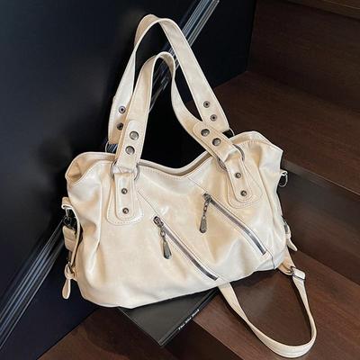 Retro Women's PU Leather Handbag Large Capacity Shoulder Bags Multi Zip Pocket Handbag for Daily Commute Work Shopping and Weekend Outings
