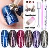 2 Pcs Nail Art Dual-ended Cat Eye Magnet Pen Flower Stripe Grid for DIY 3D Magnetic UV Gel Polish
