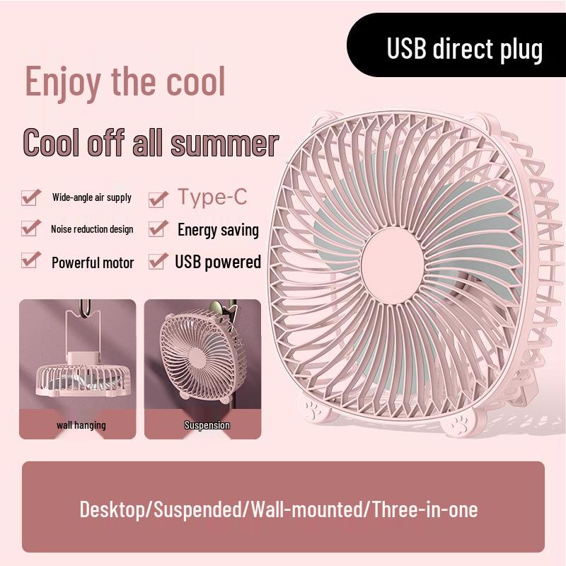 

6-Inch Mini Wall-Mounted USB Rechargeable Night Light Fan with High Wind Power for Home, Office, or Desktop Use. USB Charging