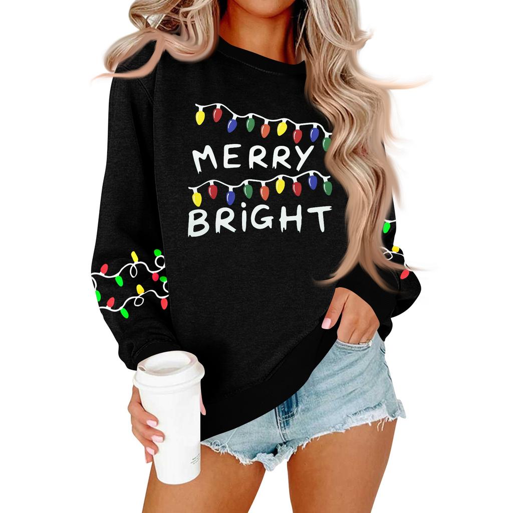 Women's Fashion Casual Long-sleeved Loose Christmas Printed Round Neck Pullover Hoodie Sweatshirt