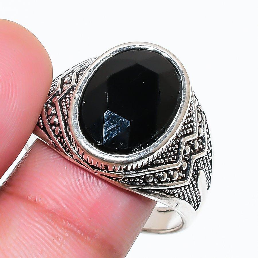 Natural Black Spinel Gemstone 925 Sterling Silver Jewelry Ring Size 10.5 RR-55
