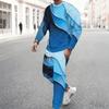 Men Black White Abstract Curve Line Print Long Sleeve Sweatshirt Jogger Pants Two Piece Suit