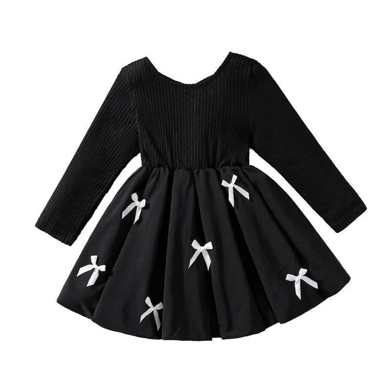 Mädchenkleid Kinderbekleidung Herbst Neue Modische Schleife Stilvoller Rückenausschnitt Langarm Formelles Kleid