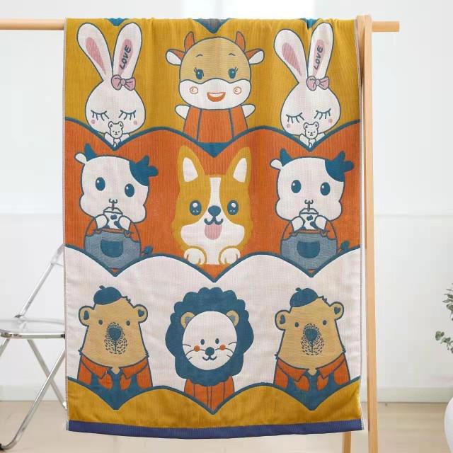 Extra Large Cotton Gauze Cartoon Bath Towel - Soft, Quick-Drying for Adults & Kids