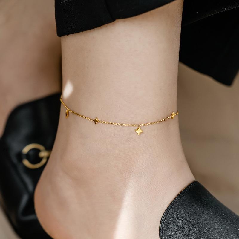 Trendy Double Layer Titanium Steel Love Heart Anklet Gold Versatile Foot Jewelry Set