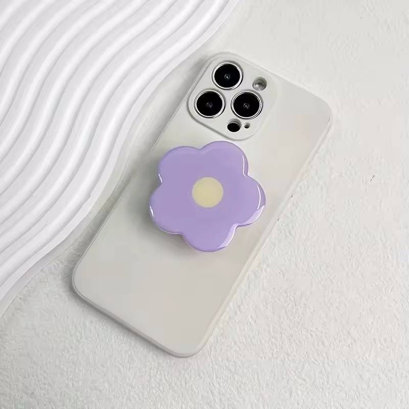 Ins Drip Glue Elegant Flower Air Cushion Mobile Phone Stand with Scalable Lazy Bracket For iPhone 17 Samsung Xiaomi phone Mount фиолетовый