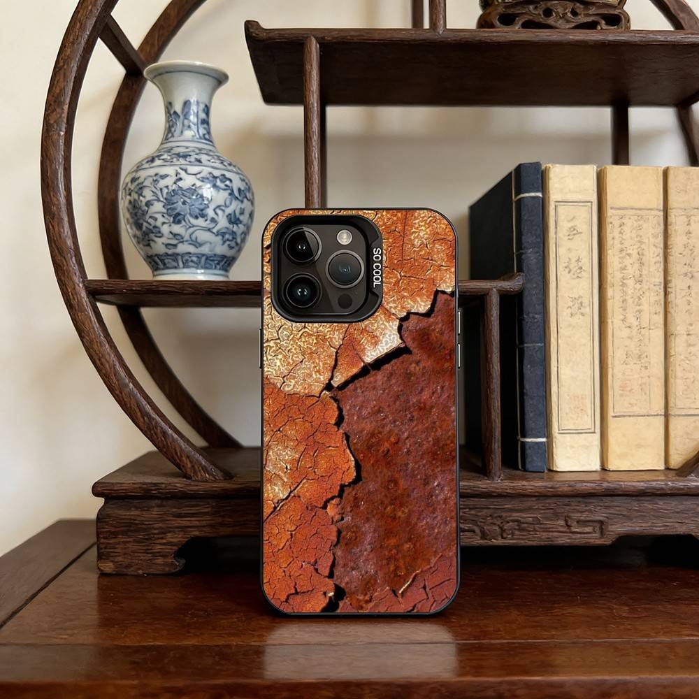R-Retro Industrial Style Rusty Phone Case For iPhone 16,15,14,13,12,17,Pro,MAX Black Matte Shockproof Cover iPhone13PROMAX