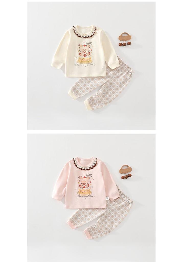 Cake Bear Pure Cotton Autumn Pajamas Set for Boys and Girls – Base Layer Pants and Top, Class A, Boneless Design