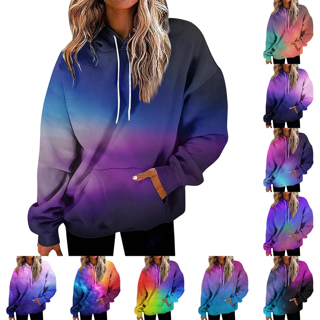 Women's Fashion Daily Versatile Casual Crewneck Sweatshirts Graphic Daily Long Sleeve Gradient Patchwork Printed Top Sweatshirts