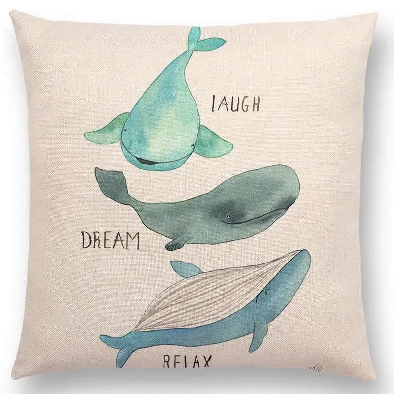 Newest Fashion Nordic Style Whale Cushion Cover Ocean Whales Home Pillow Case   Pillows Covers
