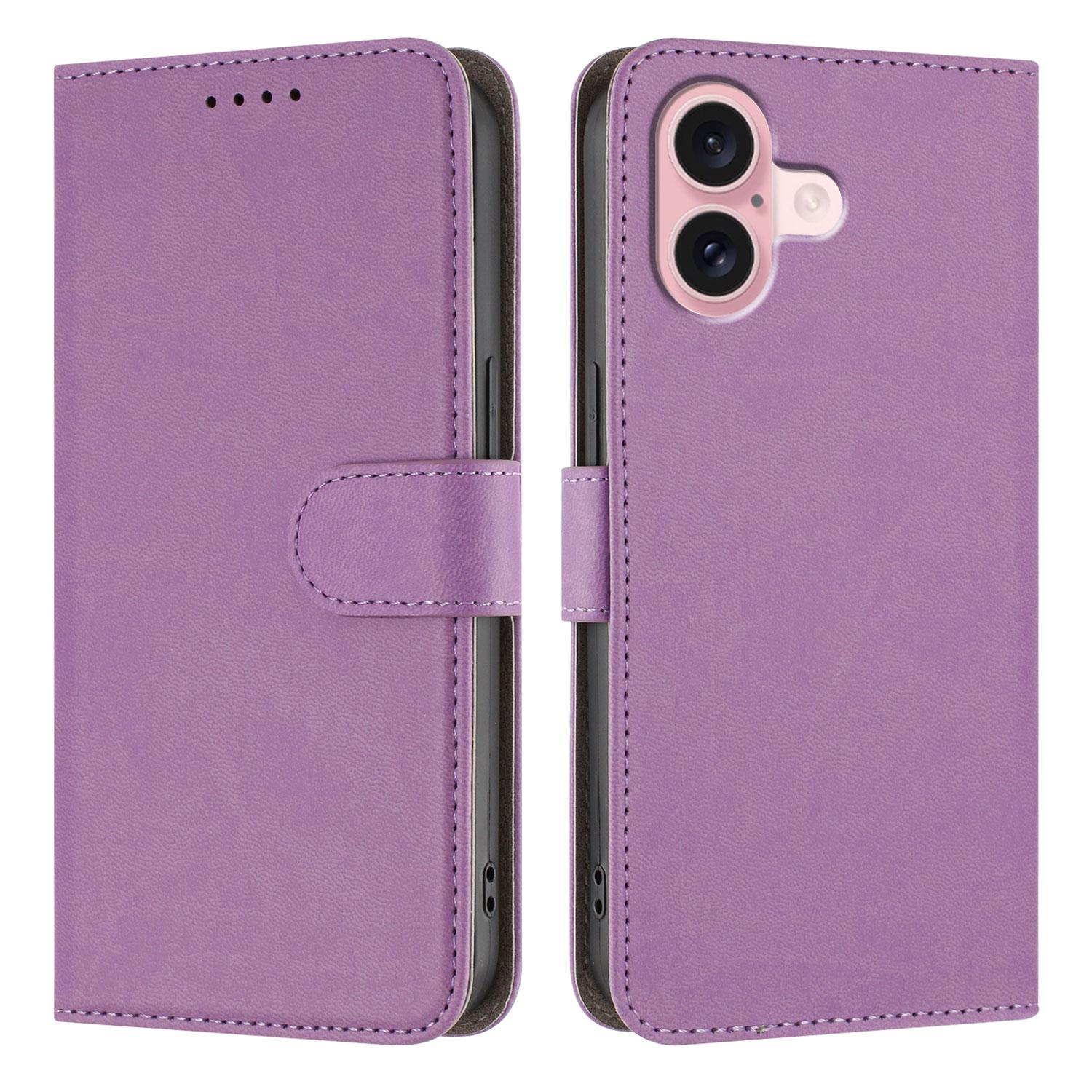 

For iPhone 16 Leather Case Solid Color Phone Cover with Wallet G