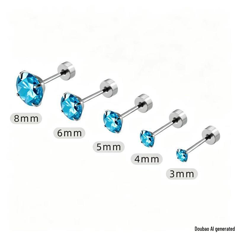 Four-Prong 316L Stainless Steel Diamond Stud Earrings for Conch Piercings (Unisex)