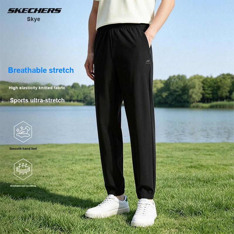 Skechers Carbon Black High Elastic Breathable Comfortable Tapered Fashion Lightweight Casual Knitted Sports Pants Men bottoms X226M032