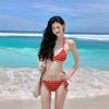 Red Stripes Show White Sexy Bikini Long-sleeved Butterfly Blouse Anti-sun Vacation Split Swimsuit Showing Thin and Covering Meat