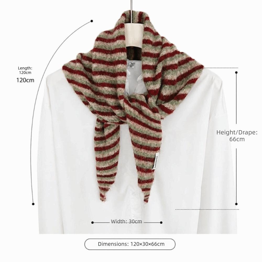 Lightweight Knitted Triangle Scarf Striped Pattern Winter Neckerchief Wool Shawl Scarf  Women